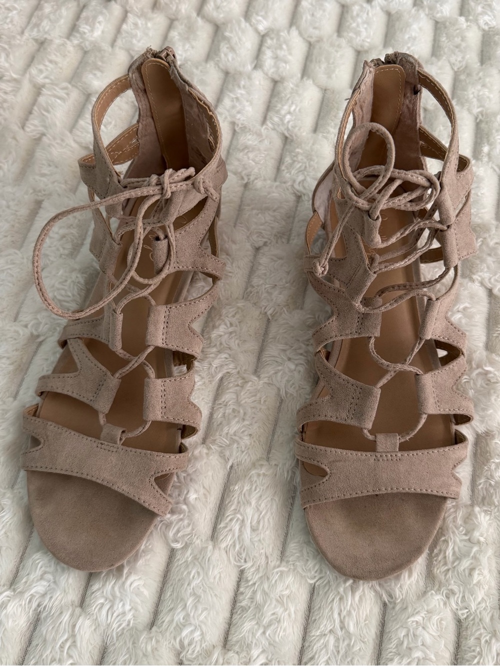 Crown Vintage Lace-Up Strappy Heels - Blush Taupe